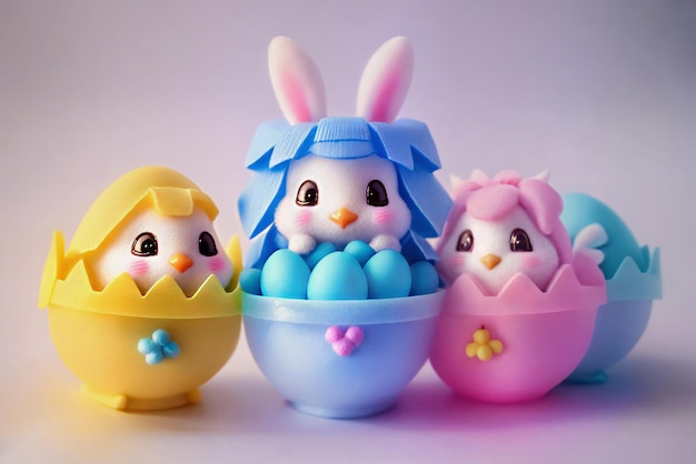 Three Cute 3d bunnies' toys