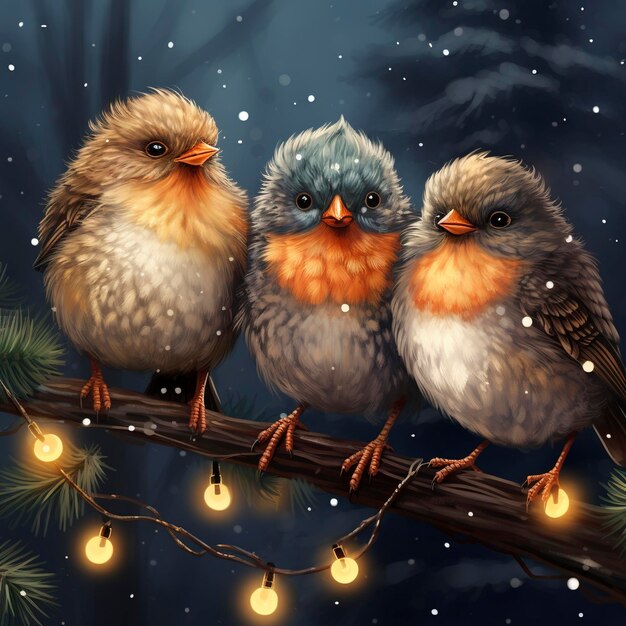 Photo three cute little birds christmas vibes