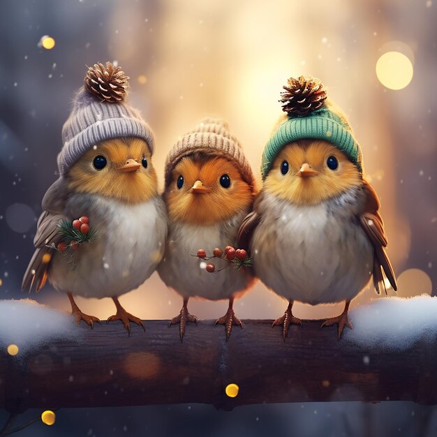 Foto tre piccoli uccelli carini