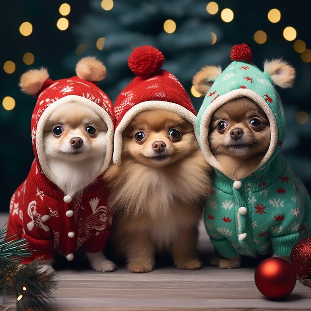 Foto tre carini cagnolini di natale