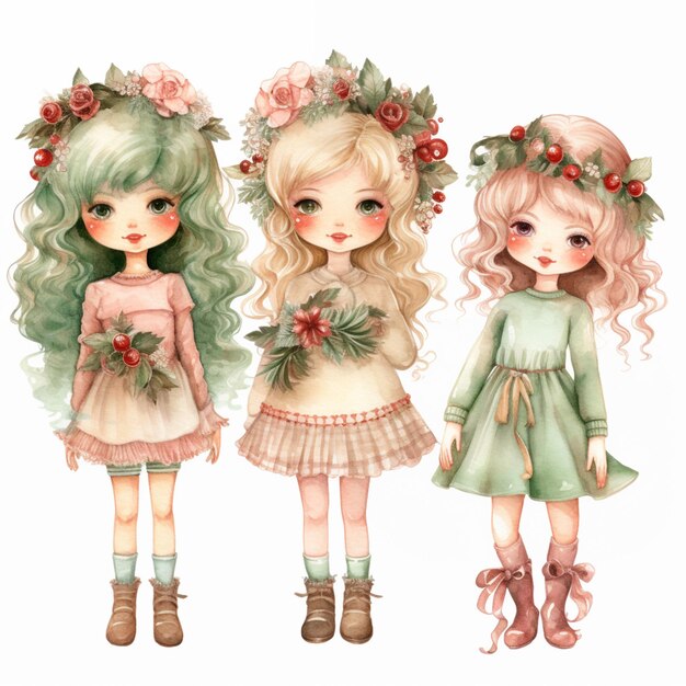 Three cute little girls with flowers in their hair generative ai