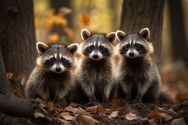 Three cute raccoons Generative AI