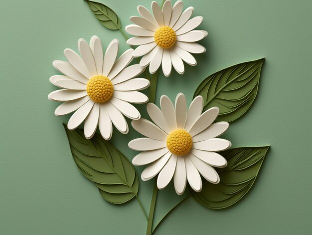 Three daisies are on a green background with a green background