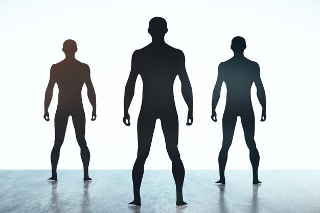 写真 白い背景の3人の黒い男性のシルエット 3dレンダリング