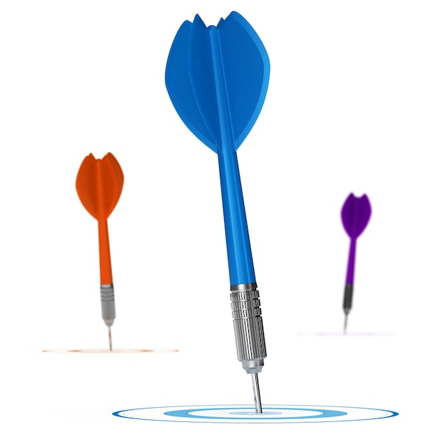 Three darts hitting the center of 3 targets, Concept illustration of advertising target.