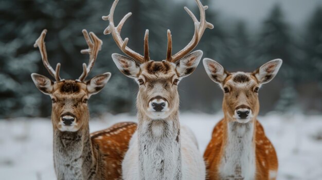 Three Deer Standing in Snow