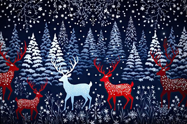 Three deers in the woods with snowflakes and stars on their heads as if they'remeded for christmas