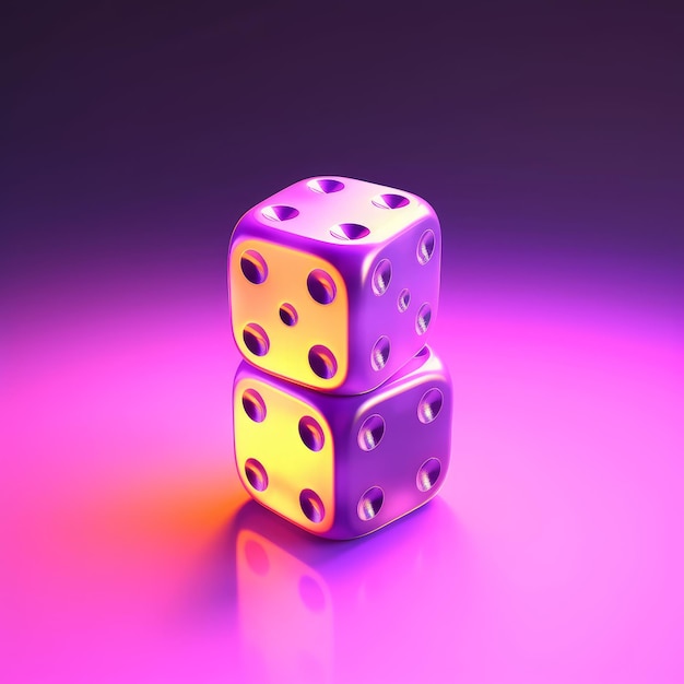 Three dice resolution 3D icon with purple light generative AI