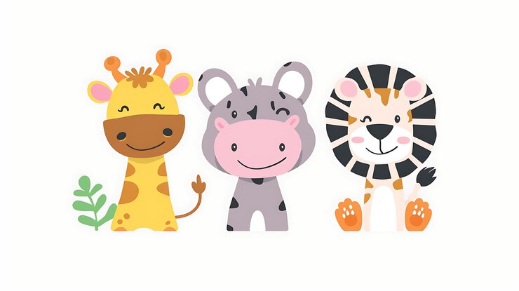 Photo three different animals are on a white background