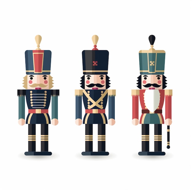 three different colored nutcrackers with a mustache and a mustache generative ai