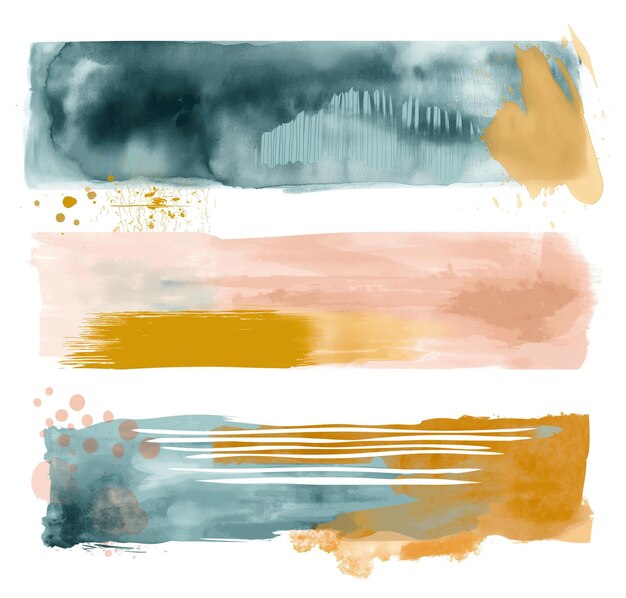 Photo three different colored paintbrush strokes are shown on a white background