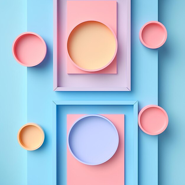 Three different colored shapes on a blue background