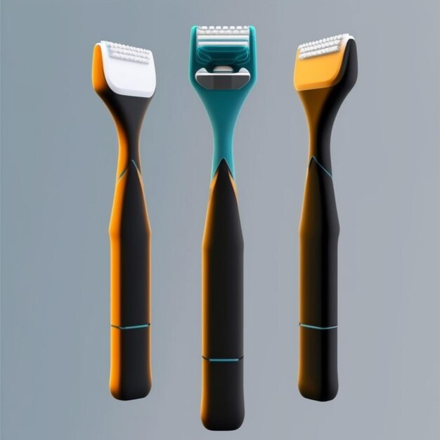 Three different types of electric razors on a gray background generative ai