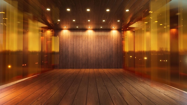 木製のテレビスタジオの3Dレンダリングの3次元カラー背景