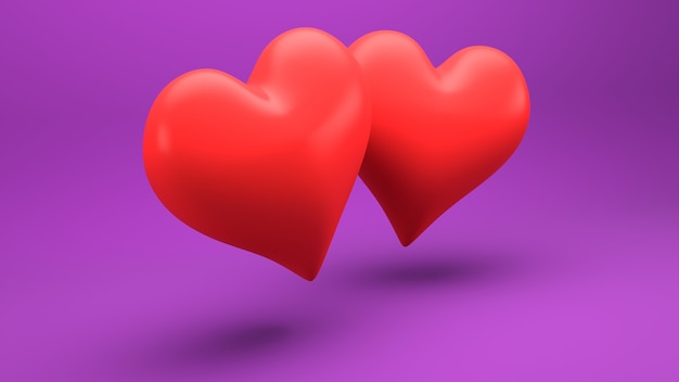 Three-dimensional illustration of two red hearts on a pink wall.