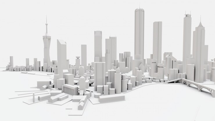 Photo three-dimensional landscape of the modern city 