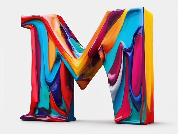 Photo a three dimensional letter m painted with large multicolored strokes of oil paint isolated letter on