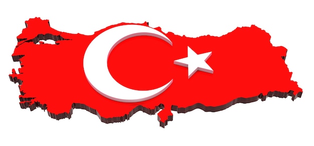 Photo three dimensional map of turkey in turkish flag colors