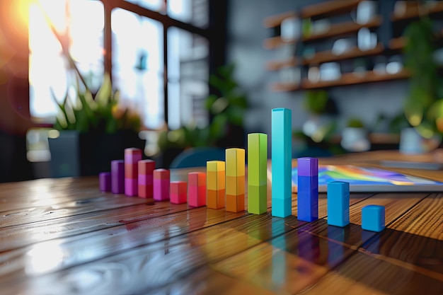 three dimensional mockup charts showing financial data and business growth