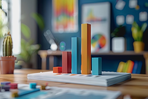 three dimensional mockup charts showing financial data and business growth