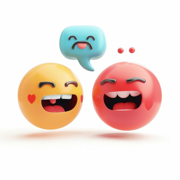 Three dimensional modern icon Happy and sad facial symbols emojis Cartoon minimal style