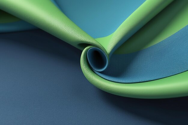 Foto rendering tridimensionale di una illustrazione di materiale curvo liscio verde e blu