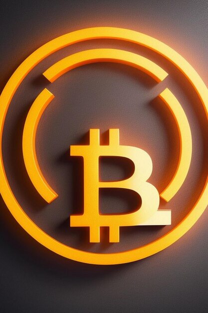 Photo three dimensional render of single golden bitcoin