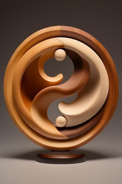 Photo three dimensional render of yin and yang symbol made of wood and concrete
