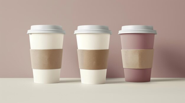 three disposable coffee cups