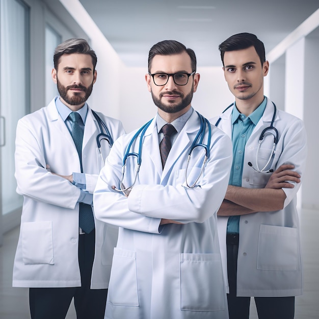 Three doctors are standing in a row