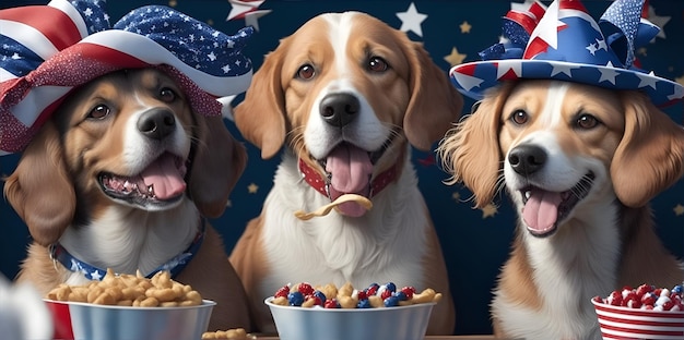 Three dogs having fourth of july party Generative AI