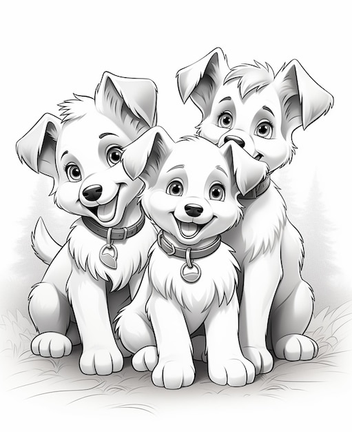 три собаки сидят вместе с ошейником на шее