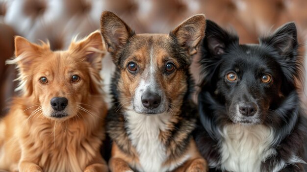 Photo three dogs sitting together