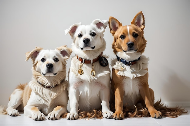 Photo three dogs on white