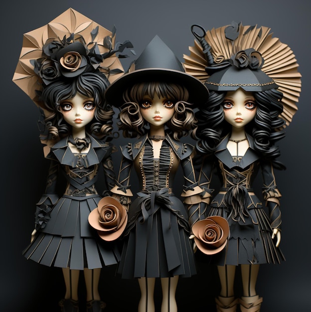 three dolls with hats and hats that say " doll "