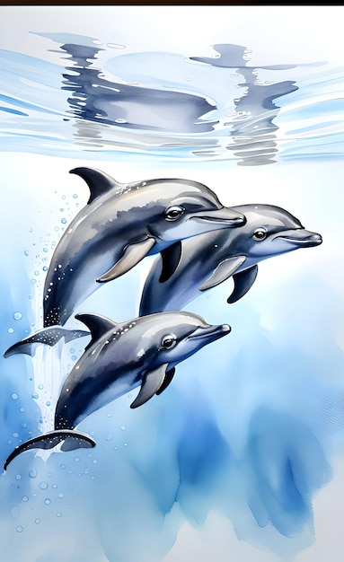 Three dolphins in cartoon style