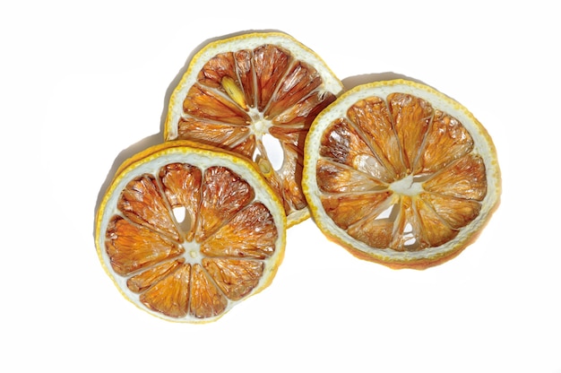 Three dried lemons. top view.