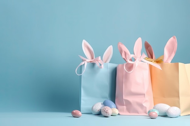 Photo three easter bunnythemed bags for kids generative ai