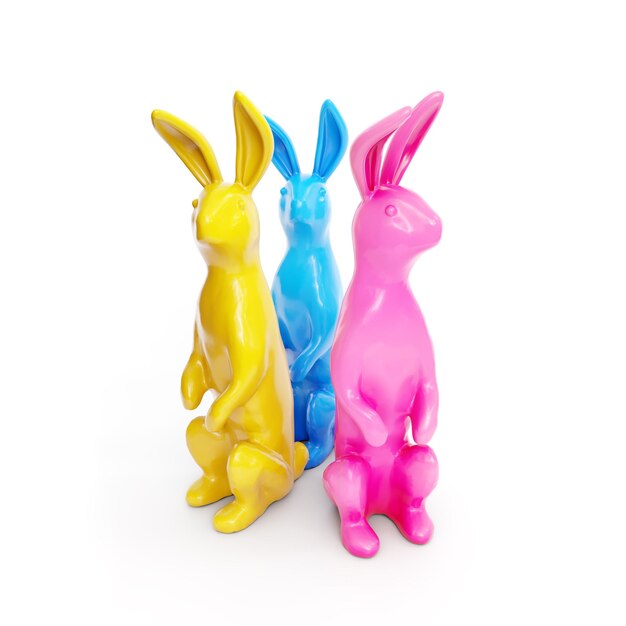 Photo three easter rabbit figures