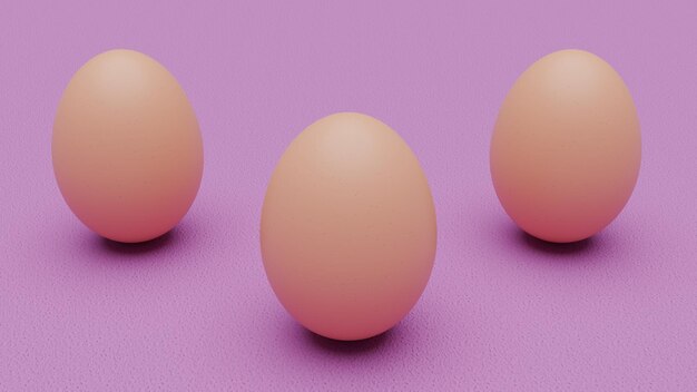 Photo three eggs are on a purple background one of which is pink