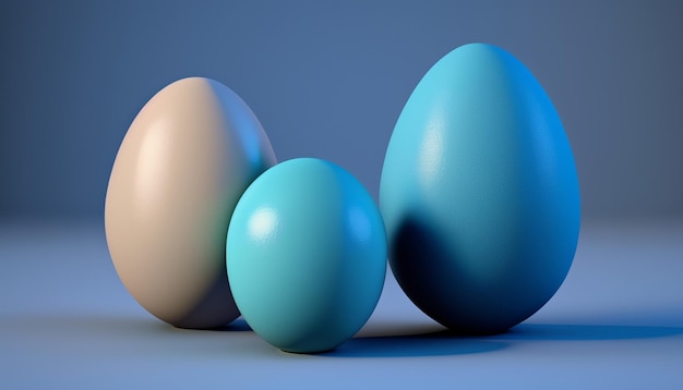 Photo three eggs on a blue background