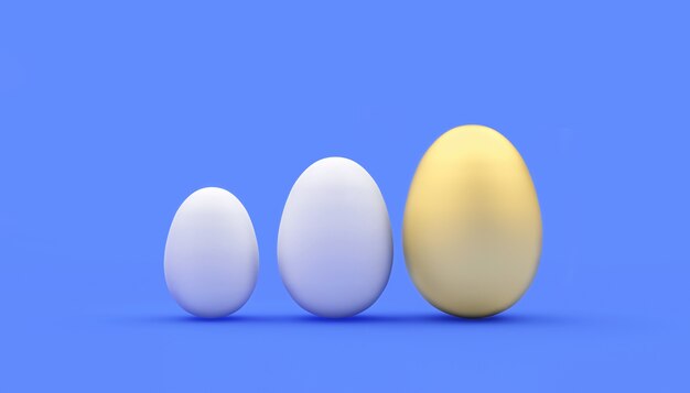 Three eggs with one golden egg