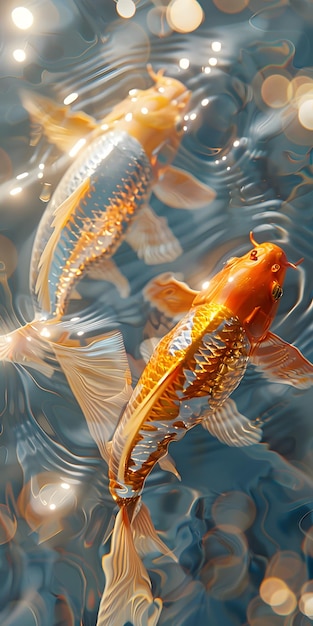 Three electric blue koi fish swimming gracefully underwater