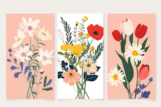 Foto tre eleganti schede floreali perfette per varie occasioni