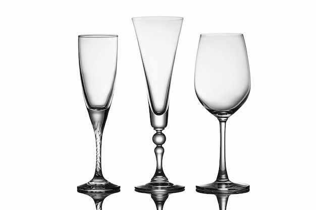 Three elegant stemmed glasses of different shapes