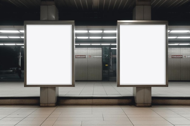 地下鉄駅の3つの空の広告板