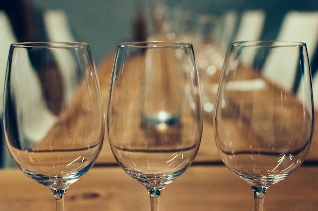 Three empty glasses for wine tasting