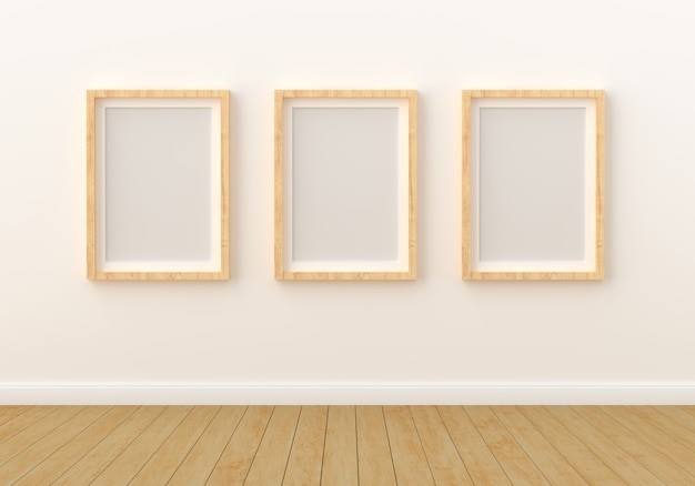 Three empty photo frame for mockup in modern living room