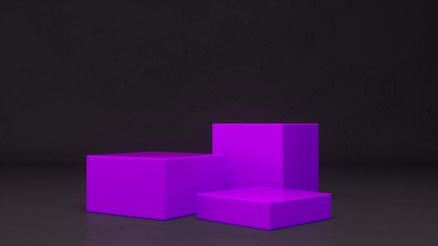 3つの空の紫色の光沢のあるスタンドプレミアム写真