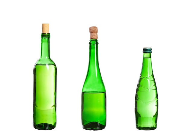 Three empty unlabeled bottles isolated on white